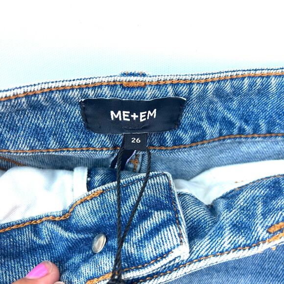 New ME+EM Twisted Seam Jeans Barrel Blue Wash Pants Size 26 Wide Leg Denim - Picture 4 of 12